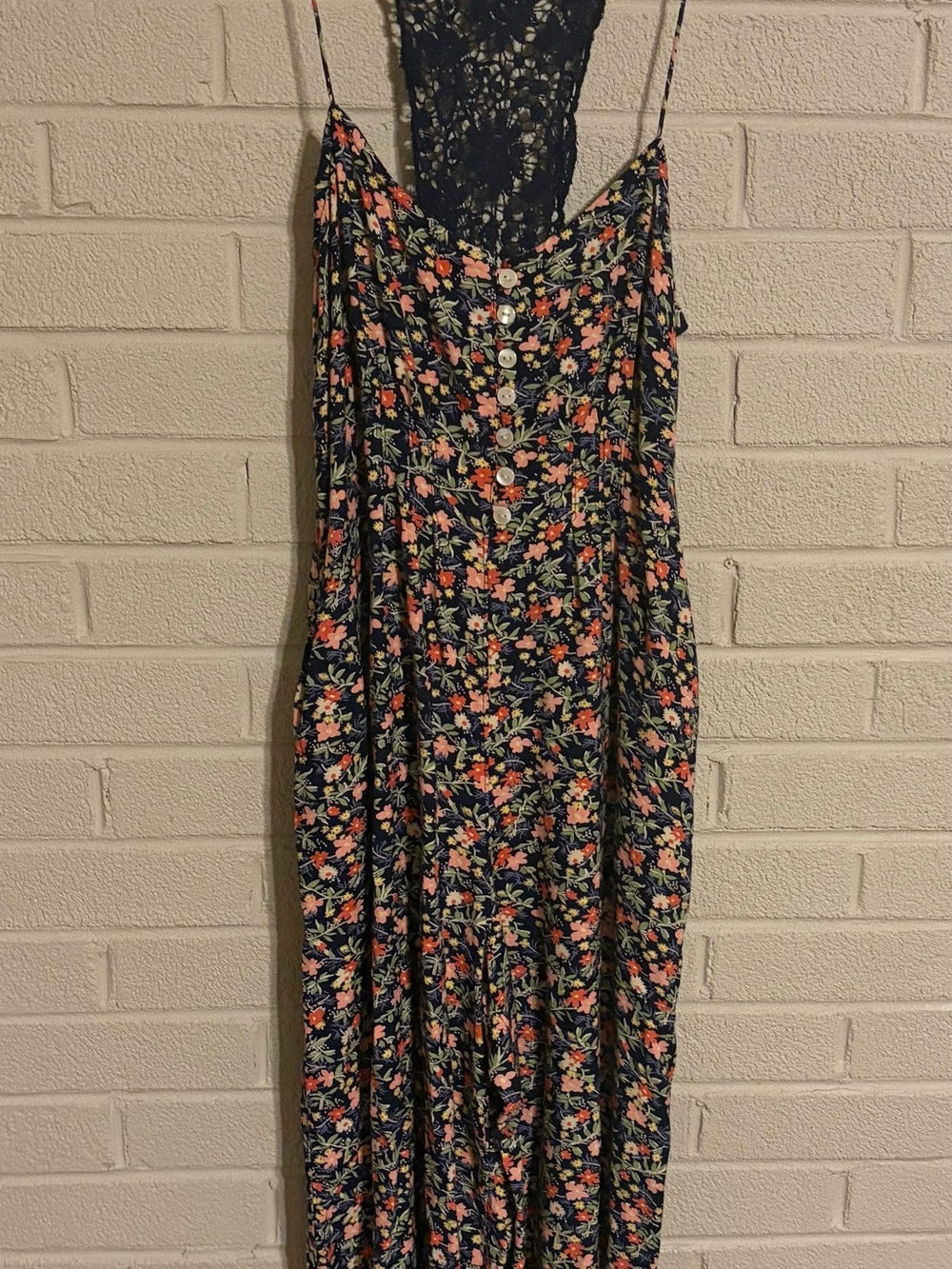 Free People Boho Navy Floral Spaghetti-Strap Jumper